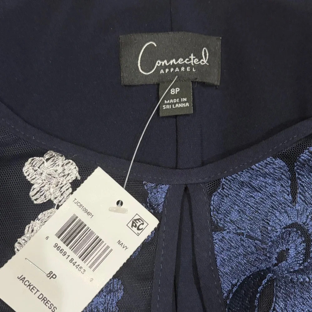 Connected‎ Apparel Navy Blue Floral Embroidered Jacket Dress Set 8P
